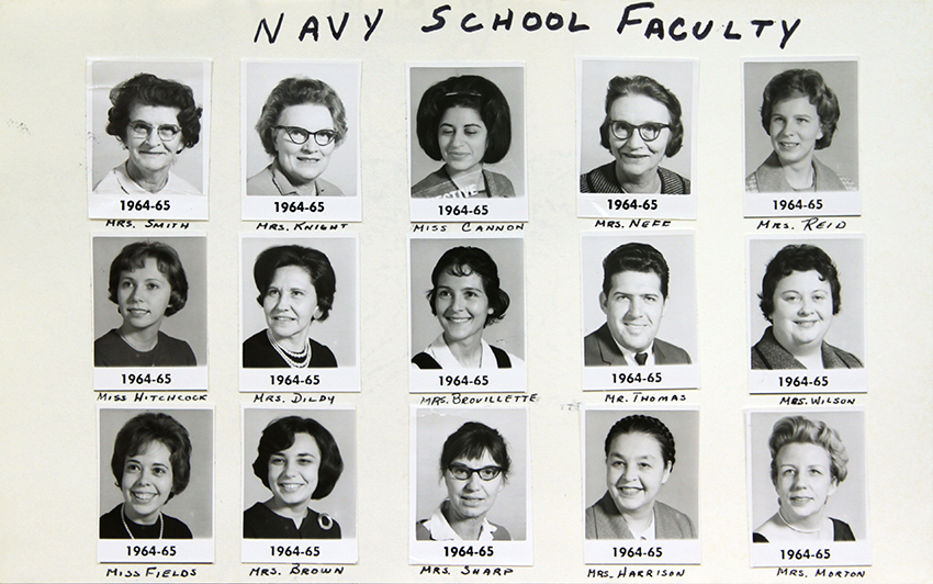 Black and white directory photographs showing Navy Elementary School’s teachers and principal.