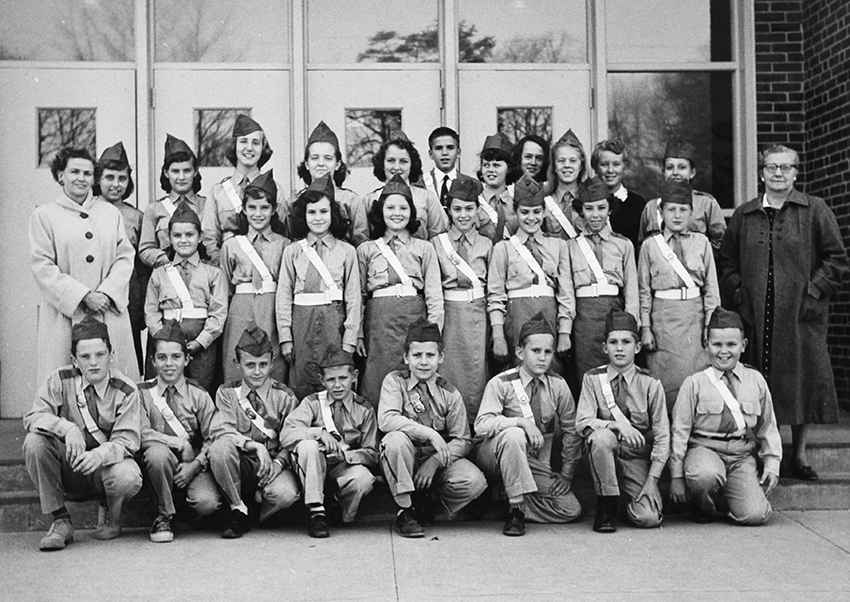 Black and white photograph of Navy Elementary School’s Safety Patrol in the late 1950s.