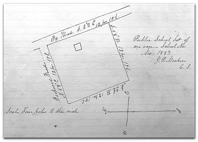 Photograph of a page of a Fairfax County Deed Book showing a plat drawing of the Navy School lot.